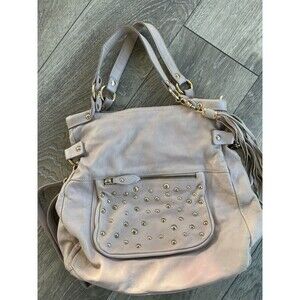 GIANNI NOTARO Italian Soft Beige Leather Studded w Tassel SatchelTote Handbag